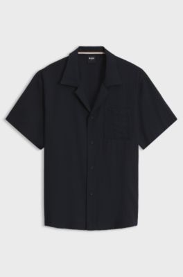 Regular-fit shirt in seersucker fabric, Black
