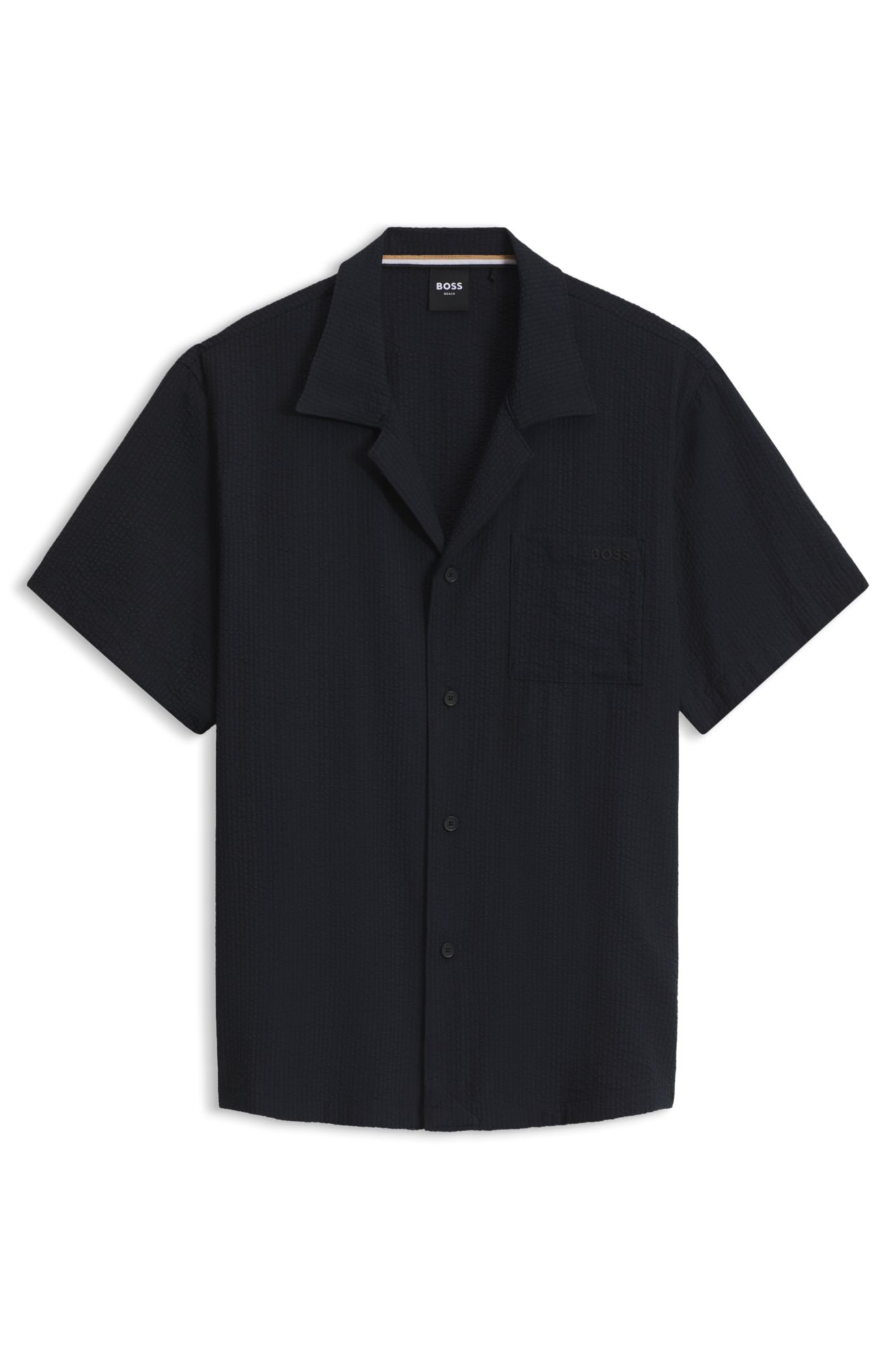 Regular-fit shirt in seersucker fabric, Black