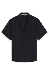 Regular-fit shirt in seersucker fabric, Black