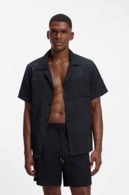 Regular-fit shirt in seersucker fabric, Black