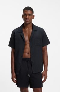 Regular-fit shirt in seersucker fabric, Black
