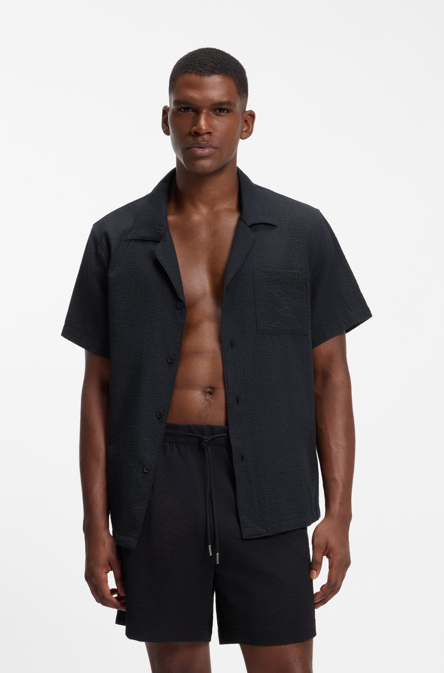 Boss Regular-fit shirt in seersucker fabric skjortor & blusar herr