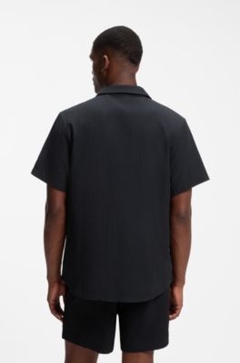 Regular-fit shirt in seersucker fabric, Black