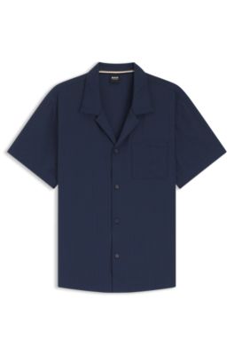 Regular-fit shirt in seersucker fabric, Dark Blue
