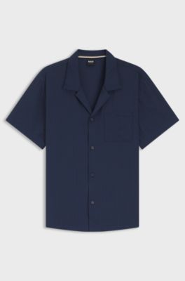 Regular-fit shirt in seersucker fabric, Dark Blue