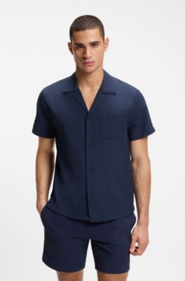 Regular-fit shirt in seersucker fabric, Dark Blue