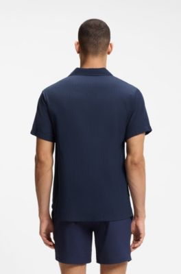 Regular-fit shirt in seersucker fabric, Dark Blue