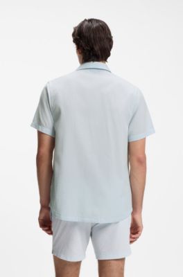 Regular-fit shirt in seersucker fabric, Light Blue