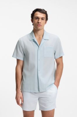 Regular-fit shirt in seersucker fabric, Light Blue