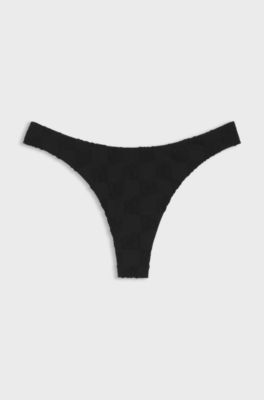 Braziliaans bikinibroekje van stretchbadstof met gelaagde logo&rsquo;s, Zwart