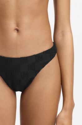 Braziliaans bikinibroekje van stretchbadstof met gelaagde logo&rsquo;s, Zwart