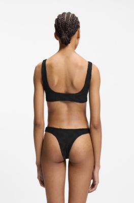 Braziliaans bikinibroekje van stretchbadstof met gelaagde logo&rsquo;s, Zwart