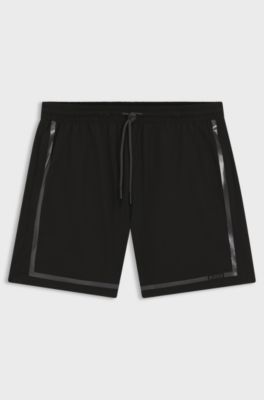 Boxer da mare con stampa a righe con logo, Nero