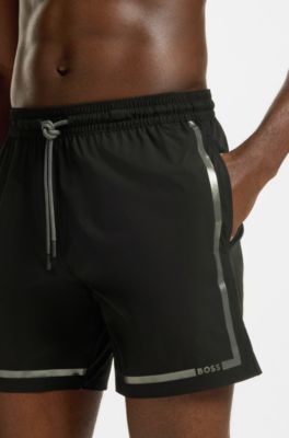 Swim shorts with logo stripe print, Black
