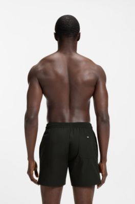 Boxer da mare con stampa a righe con logo, Nero