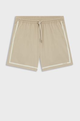 Swim shorts with logo stripe print, Light Beige