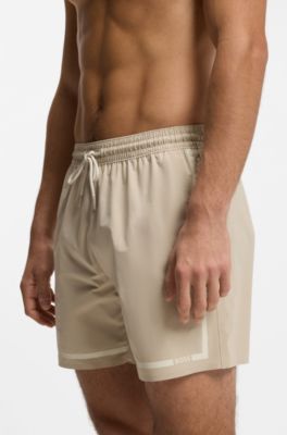 Swim shorts with logo stripe print, Light Beige