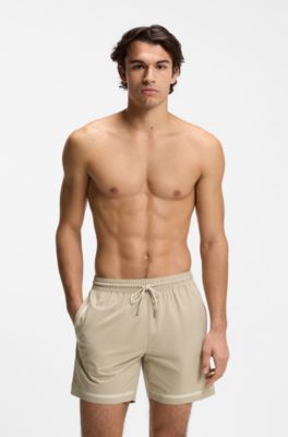 Swim shorts with logo stripe print, Light Beige