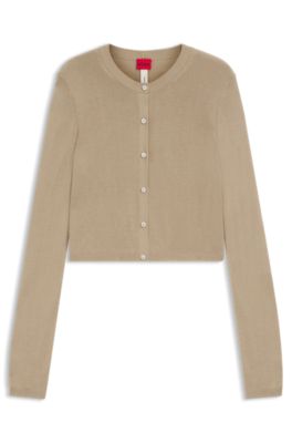 Cropped cardigan with rear ribbed detail, Light Brown