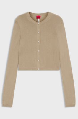 Cropped cardigan with rear ribbed detail, Beige
