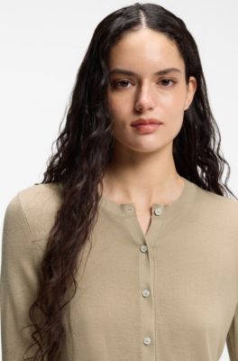 Cropped cardigan with rear ribbed detail, Light Brown