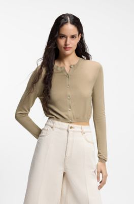 Cropped cardigan with rear ribbed detail, Light Brown