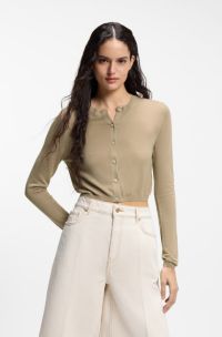 Cropped cardigan with rear ribbed detail, Light Brown