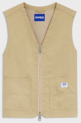 Relaxed-fit gilet in mercerised cotton, Beige