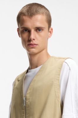 Relaxed-fit gilet in mercerised cotton, Beige