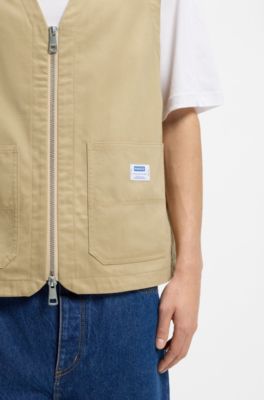 Relaxed-fit gilet in mercerised cotton, Beige