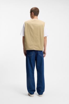 Relaxed-fit gilet in mercerised cotton, Beige