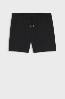 Quick-dry swim shorts in stretch seersucker, Black