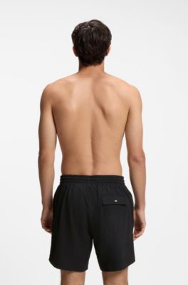 Quick-dry swim shorts in stretch seersucker, Black