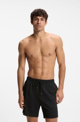Quick-dry swim shorts in stretch seersucker, Black
