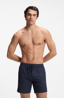 Short de bain en seersucker stretch &agrave; s&eacute;chage rapide, Bleu fonc&eacute;