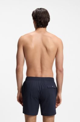 Short de bain en seersucker stretch &agrave; s&eacute;chage rapide, Bleu fonc&eacute;