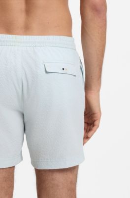 Quick-dry swim shorts in stretch seersucker, Light Blue