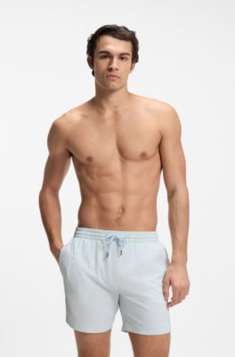 Quick-dry swim shorts in stretch seersucker, Light Blue