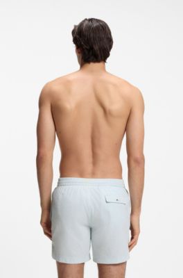 Quick-dry swim shorts in stretch seersucker, Light Blue