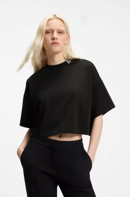 Relaxed-Fit T-Shirt aus Baumwolle in Cropped-Länge mit Nacken-Logo