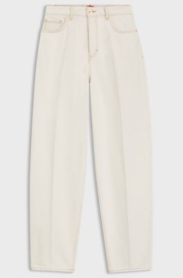 Barrel-fit jeans in ecru denim, White