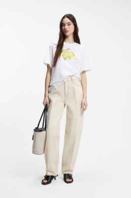 Barrel-fit jeans in ecru denim, White