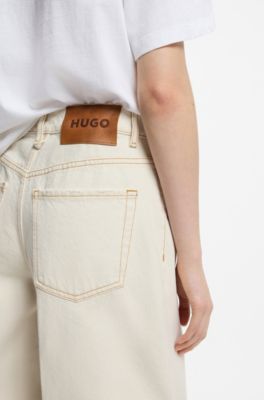 Barrel-fit jeans in ecru denim, White
