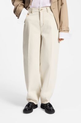 Barrel-fit jeans in ecru denim, White