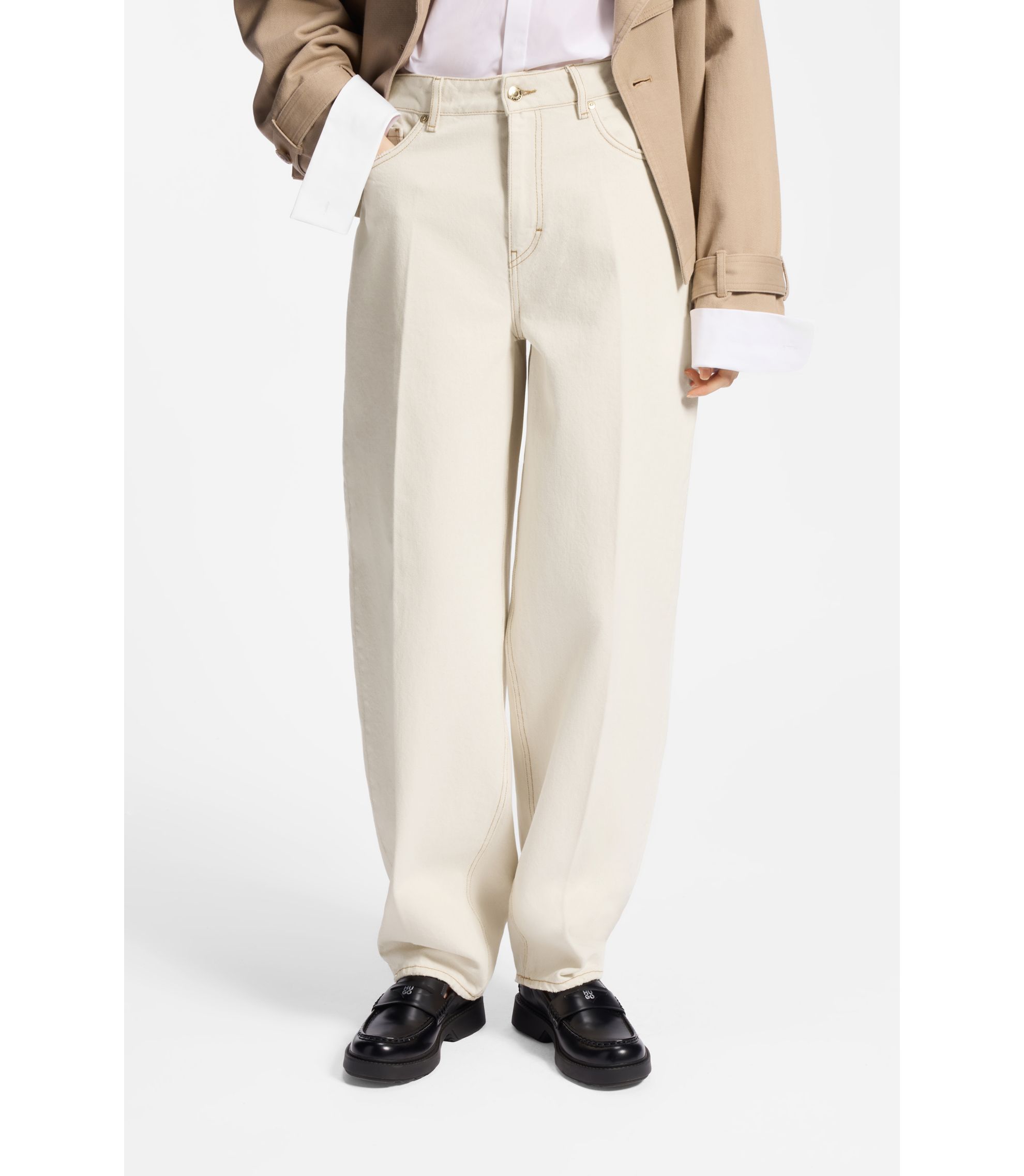 Barrel-Fit Jeans aus Denim in Ecru