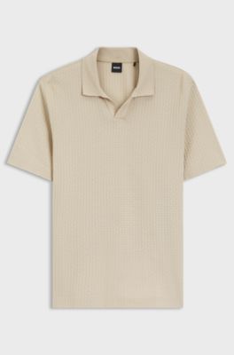 Johnny-collar polo shirt in jacquard cotton, Light Beige