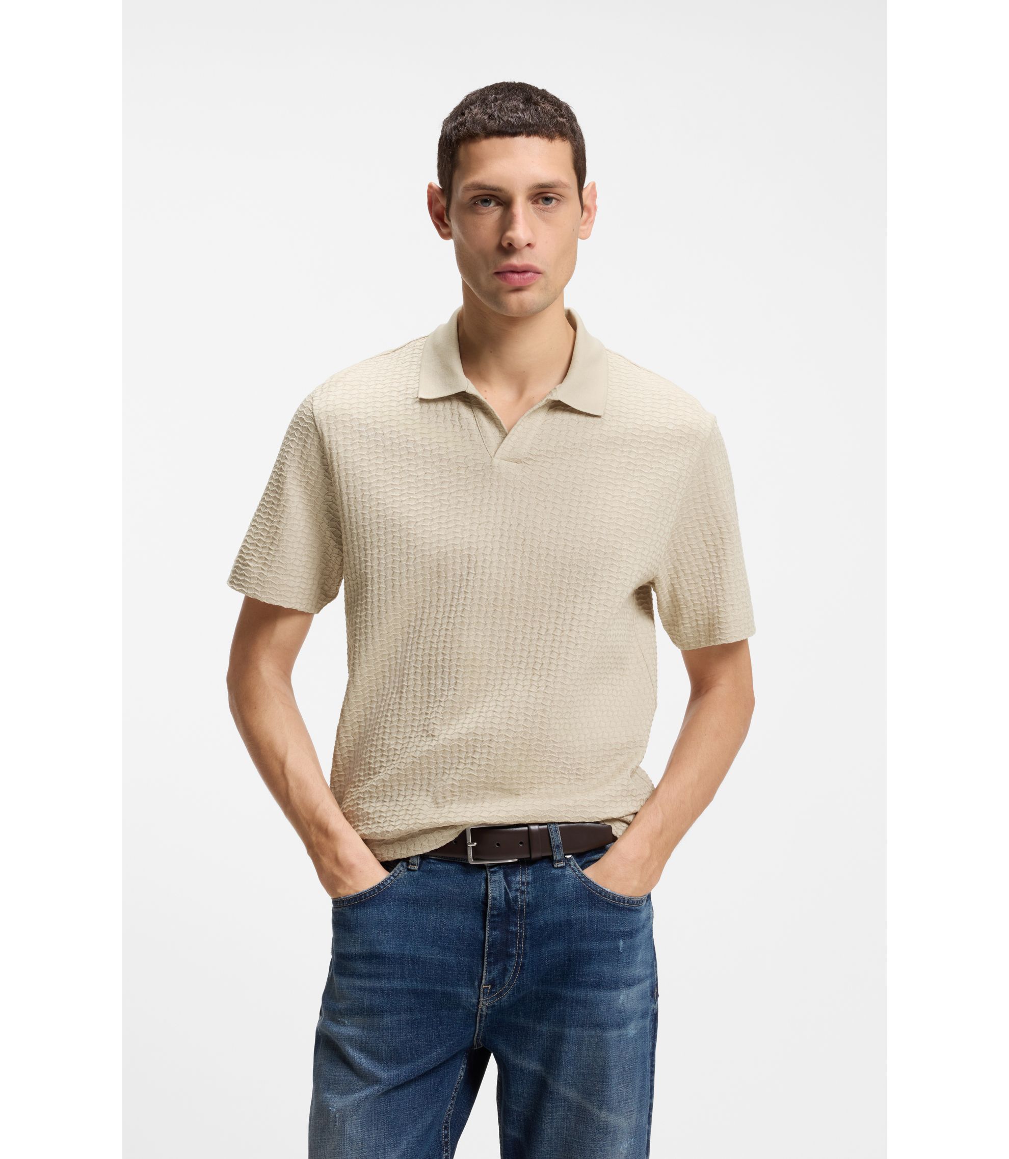 Poloshirt mit Johnny-Kragen aus Jacquard-Baumwolle