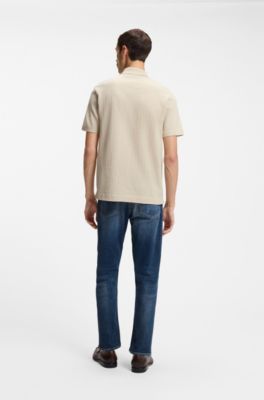 Poloshirt mit Johnny-Kragen aus Jacquard-Baumwolle, Hellbeige