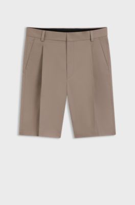 Shorts relaxed fit in twill di cotone elasticizzato, Marrone chiaro