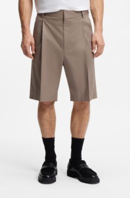 Relaxed-fit shorts in stretch-cotton twill, Light Brown